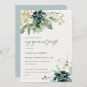 Dusky Blue Succulent Fauna Verloving Invite Bedankkaart (Voorkant / Achterkant)