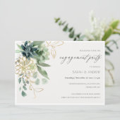 Dusky Blue Succulent Fauna Verloving Invite Bedankkaart (Staand voorkant)