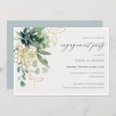 Dusky Blue Succulent Fauna Verloving Invite Bedankkaart (Voorkant / Achterkant)