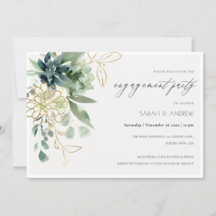 Dusky Blue Succulent Fauna Verloving Invite Bedankkaart