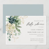 Dusky Blue Succulent Foliage Baby shower Invite Bedankkaart (Voorkant / Achterkant)
