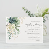 Dusky Blue Succulent Foliage Couples Shower Invite Bedankkaart (Staand voorkant)