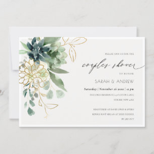 Dusky Blue Succulent Foliage Couples Shower Invite Bedankkaart