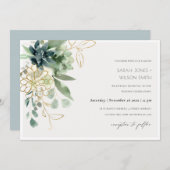 Dusky Blue Succulent Foliage Wedding Invite Bedankkaart (Voorkant / Achterkant)