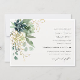 Dusky Blue Succulent Foliage Wedding Invite Bedankkaart