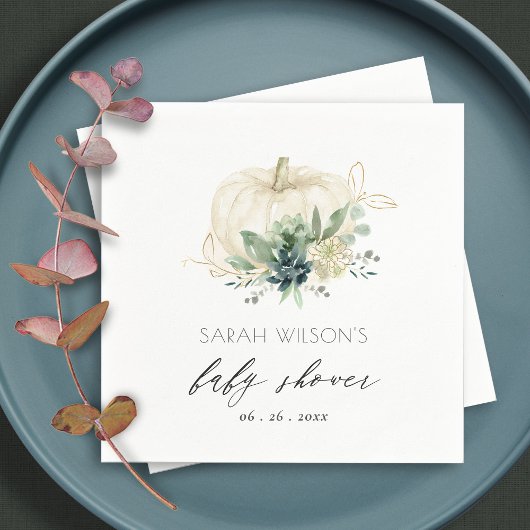 Dusky Blue Succulent Pumpkin Baby shower Servet