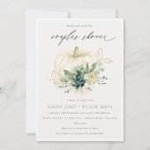 Dusky Blue Succulent Pumpkin Couples Shower Invite Bedankkaart (Voorkant)