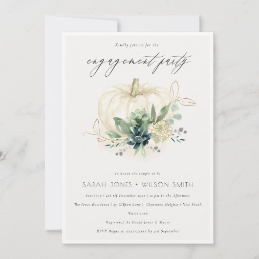 Dusky Blue Succulent Pumpkin-Verloving uitnodigen Bedankkaart (Voorkant)