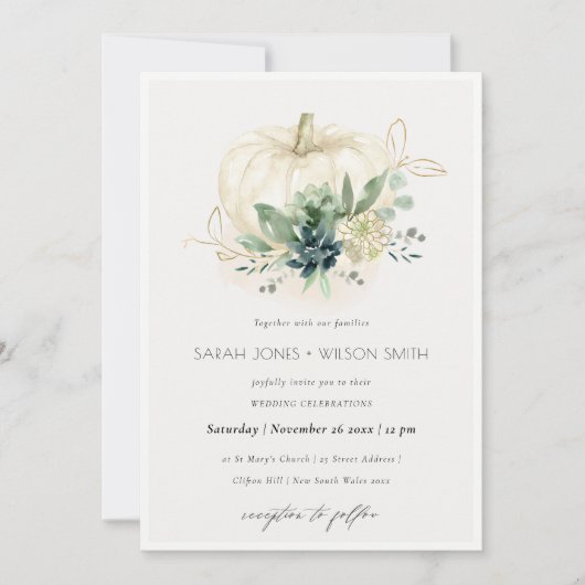 Dusky Blue Succulent Pumpkin Weddenschap Invite Bedankkaart (Voorkant)