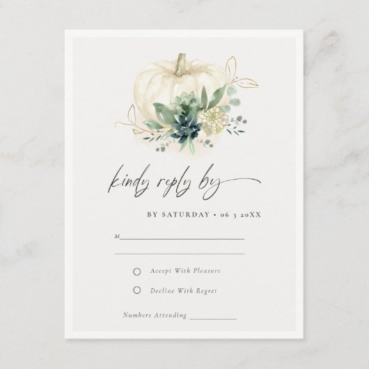 Dusky Blue Succulent Pumpkin Weddenschap RSVP Informatiekaartje (Voorkant)