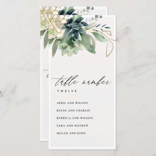 Dusky Blue Succulent Seed Chart Table Number Bedankkaart (Voorkant / Achterkant)