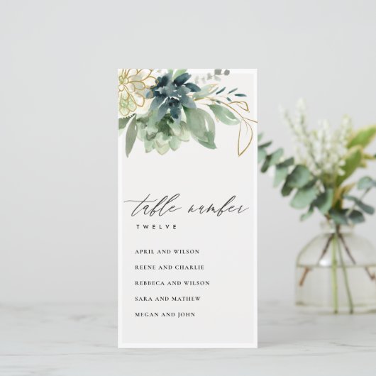 Dusky Blue Succulent Seed Chart Table Number Bedankkaart (Staand voorkant)