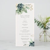 Dusky Blue Succulent Wedding Ceremony Program Menu (Staand voorkant)