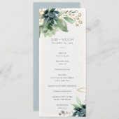 Dusky Blue Succulent Wedding Ceremony Program Menu (Voorkant / Achterkant)