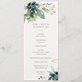 Dusky Blue Succulent Wedding Ceremony Program Menu