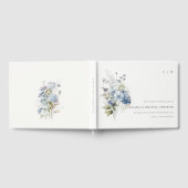 Dusky Blue Waterverf Cottage Bloem Bruiloft Gastenboek (Volledig)