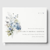 Dusky Blue Waterverf Cottage Bloem Bruiloft Gastenboek (Voorkant)