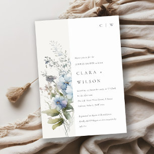 Dusky Blue Waterverf Cottage Flora Couples Shower Kaart