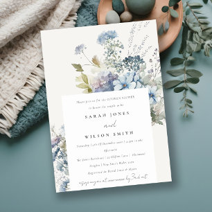 Dusky Blue Waterverf Cottage Flora Couples Shower Kaart