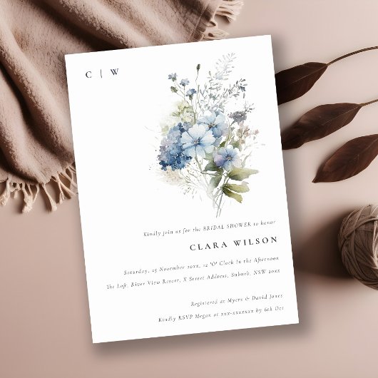 Dusky Blue Waterverf Cottage Flora Vrijgezellenfee Kaart