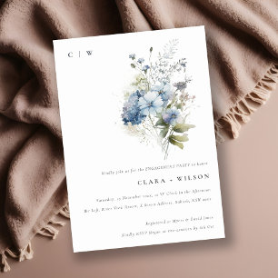 Dusky Blue Waterverf Cottage Floral Verloving Kaart