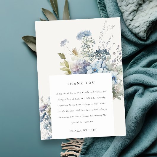 Dusky Blue Waterverf Cottage Floral Vrijgezellenfe Bedankkaart