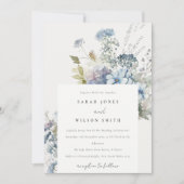 Dusky Blue Waterverf Cottage Floral Wedding Kaart (Voorkant)
