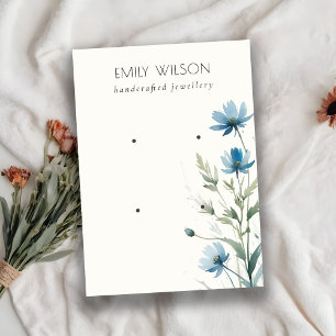 Dusky Blue Waterverf Wildflower 2 Oorbel Display Visitekaartje