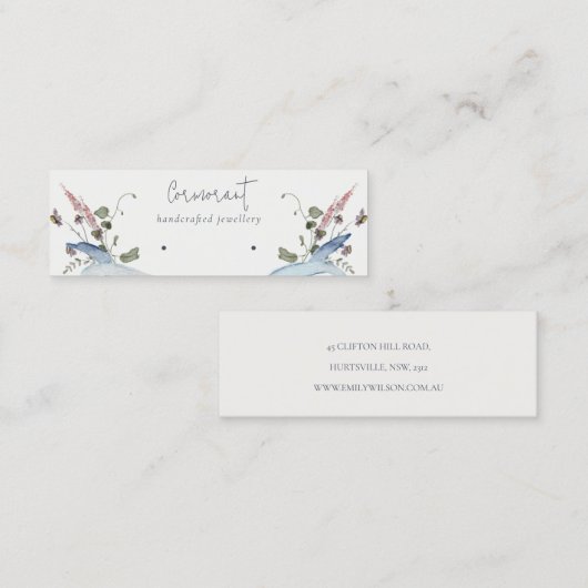 Dusky Blue Wildflower Ribbon Loop Hoop Holder Mini Visitekaartje (Voorkant / Achterkant)