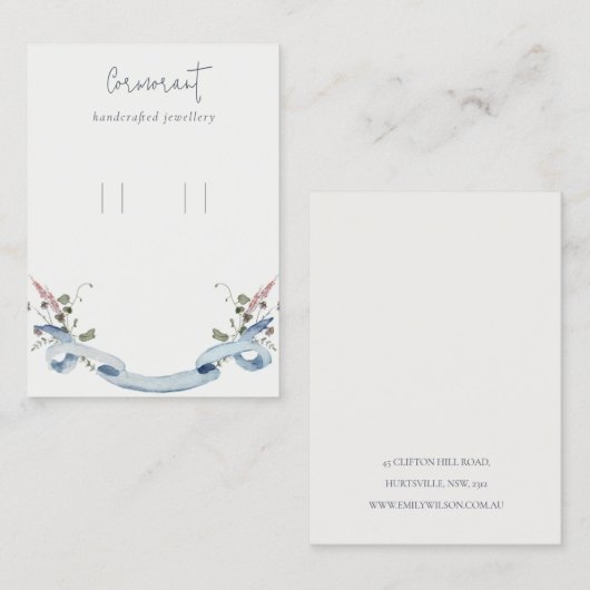 Dusky Blue Wildflower Ribbon Loop Hoop Holder Visitekaartje (Voorkant / Achterkant)