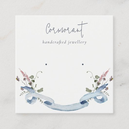 Dusky Blue Wildflower Ribbon Stud Earring Holder Vierkante Visitekaartje (Voorkant)
