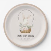 Dusky Blush Bunny In Bloemenmand Kids Verjaardag Papieren Bordje (Voorkant)