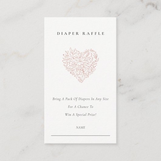 Dusky Blush Flora Heart Diaper Baby shower Informatiekaartje (Voorkant)