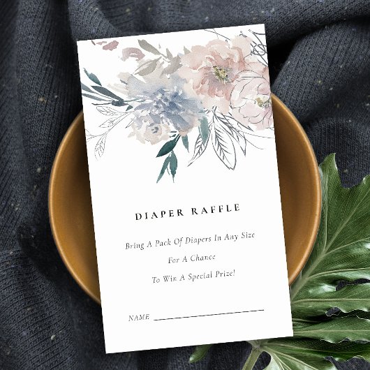 Dusky Blush Floral Diaper Raffle Baby shower Informatiekaartje