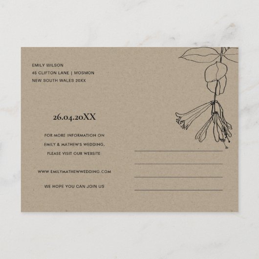 DUSKY BLUSH LINE DRAAIEND FLORAL BEWAREN DE DATUM AANKONDIGINGSKAART (Achterkant)