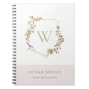 Dusky Blush Pink Wildflower Crest Monogram Notitieboek