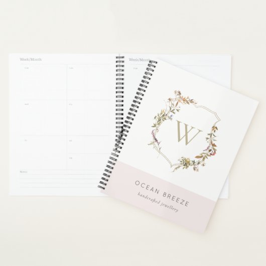 Dusky Blush Pink Wildflower Crest Monogram Planner (Display)