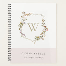 Dusky Blush Pink Wildflower Crest Monogram Planner
