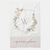 Dusky Blush Pink Wildflower Crest Monogram Theedoek (Verticaal)