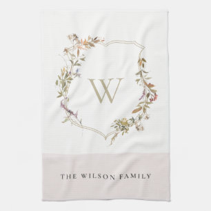 Dusky Blush Pink Wildflower Crest Monogram Theedoek