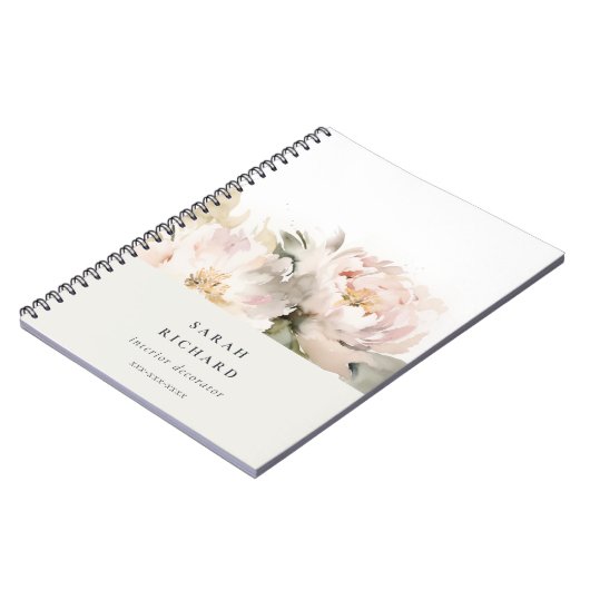 Dusky Blush Pioen Waterverf Bloemen Bunch Business Notitieboek (Linkerzijde)