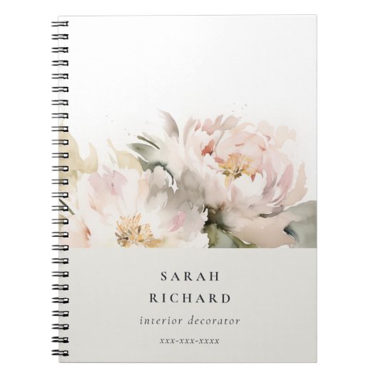 Dusky Blush Pioen Waterverf Bloemen Bunch Business Notitieboek (Voorkant)
