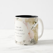 Dusky Blush Pioen Waterverf Bloemen Bunch Business Tweekleurige Koffiemok (Voorkant rechts)