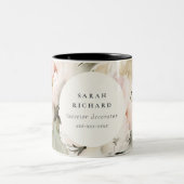 Dusky Blush Pioen Waterverf Bloemen Bunch Business Tweekleurige Koffiemok (Center)