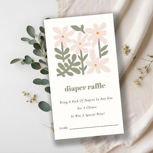 Dusky Blush Retro Bloemen Luier Raffle Baby shower Informatiekaartje