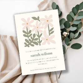 Dusky Blush Retro Minimal Floral Verjaardag Kaart