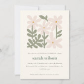 Dusky Blush Retro Minimal Floral Verjaardag Kaart (Voorkant)