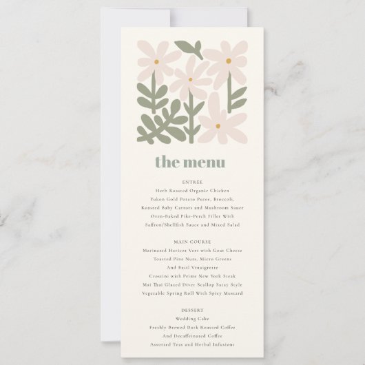 Dusky Blush Retro Minimal Floral Wedding Menu Kaar Kaart (Voorkant)