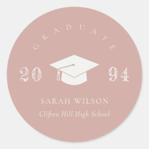 Dusky Blush Rose Pink Minimal Simple Graduation Ronde Sticker