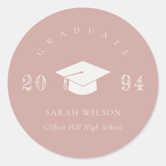 Dusky Blush Rose Pink Minimal Simple Graduation Ronde Sticker (Voorkant)
